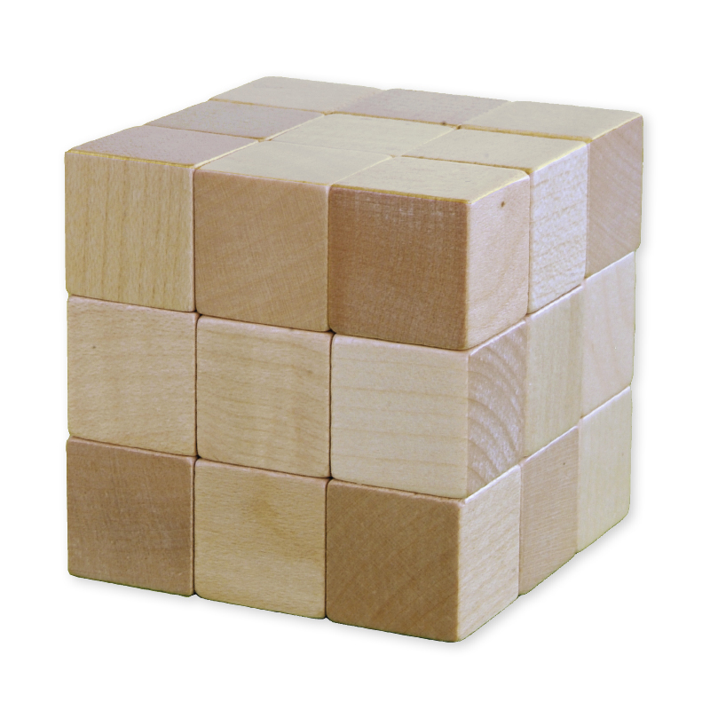 Soma-Holz-Würfel 60x60 mm, 7 Würfelfiguren in Beutel