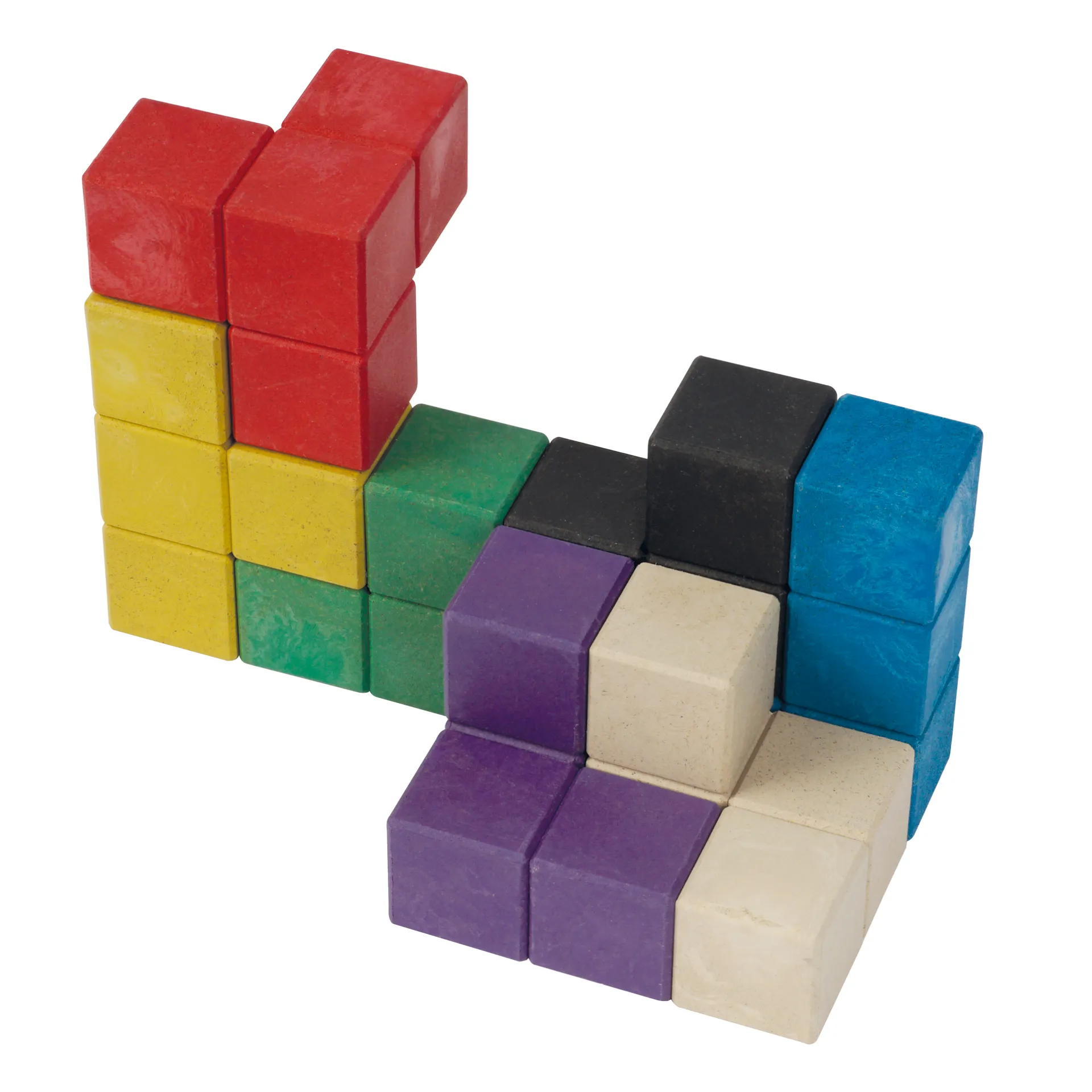 Soma-Holz-Würfel 60x60 mm, 7 Figuren bunt in Box