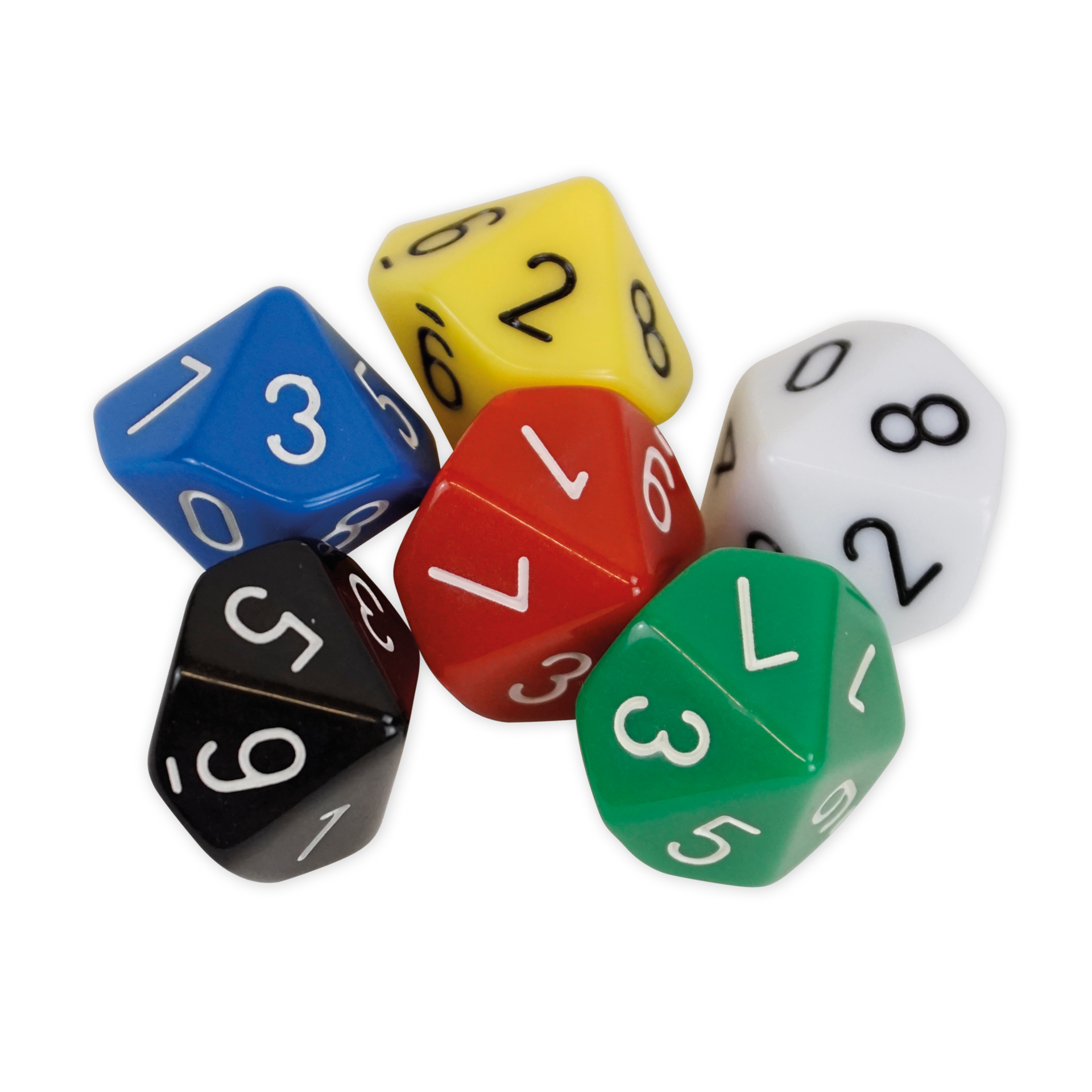 Set Würfel zehnseitig 0-9 (Einer), 100 Stück in Dose