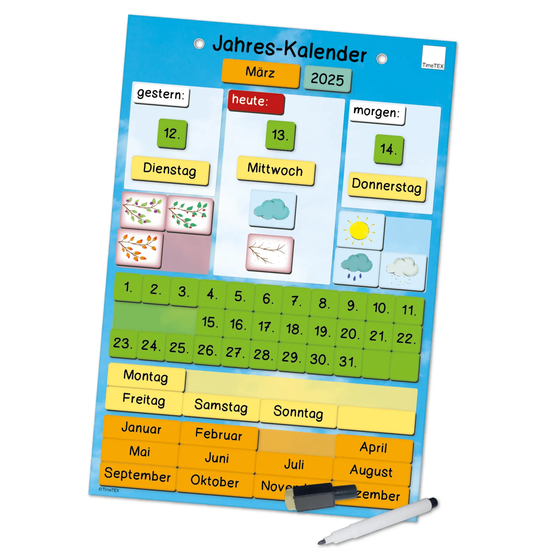 TimeTEX Jahres-Kalender magnetisch, ca. 28 x 41 cm