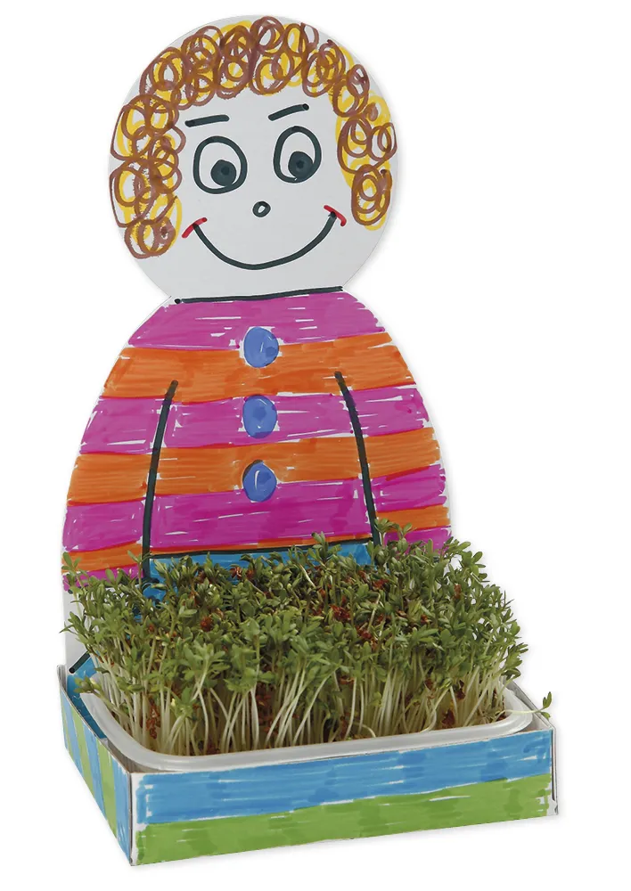 Figur mit Kresse-Tablett, 6 Stück