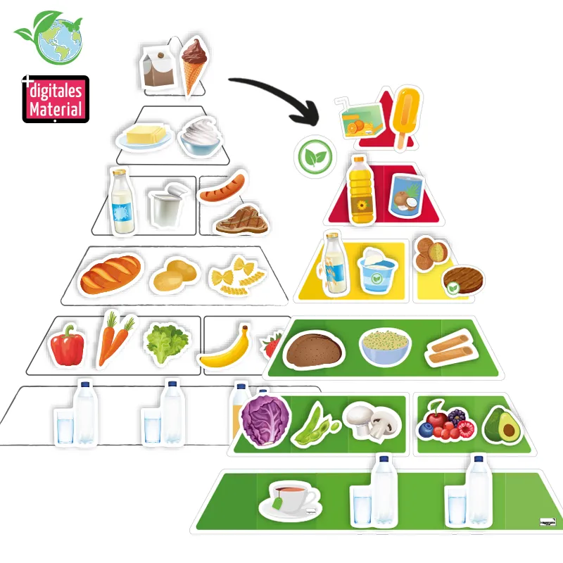 Hagemann Ernährungspyramide, vegetarisch und klassisch, magn, mit Lebensmitteln, 129-tlg.