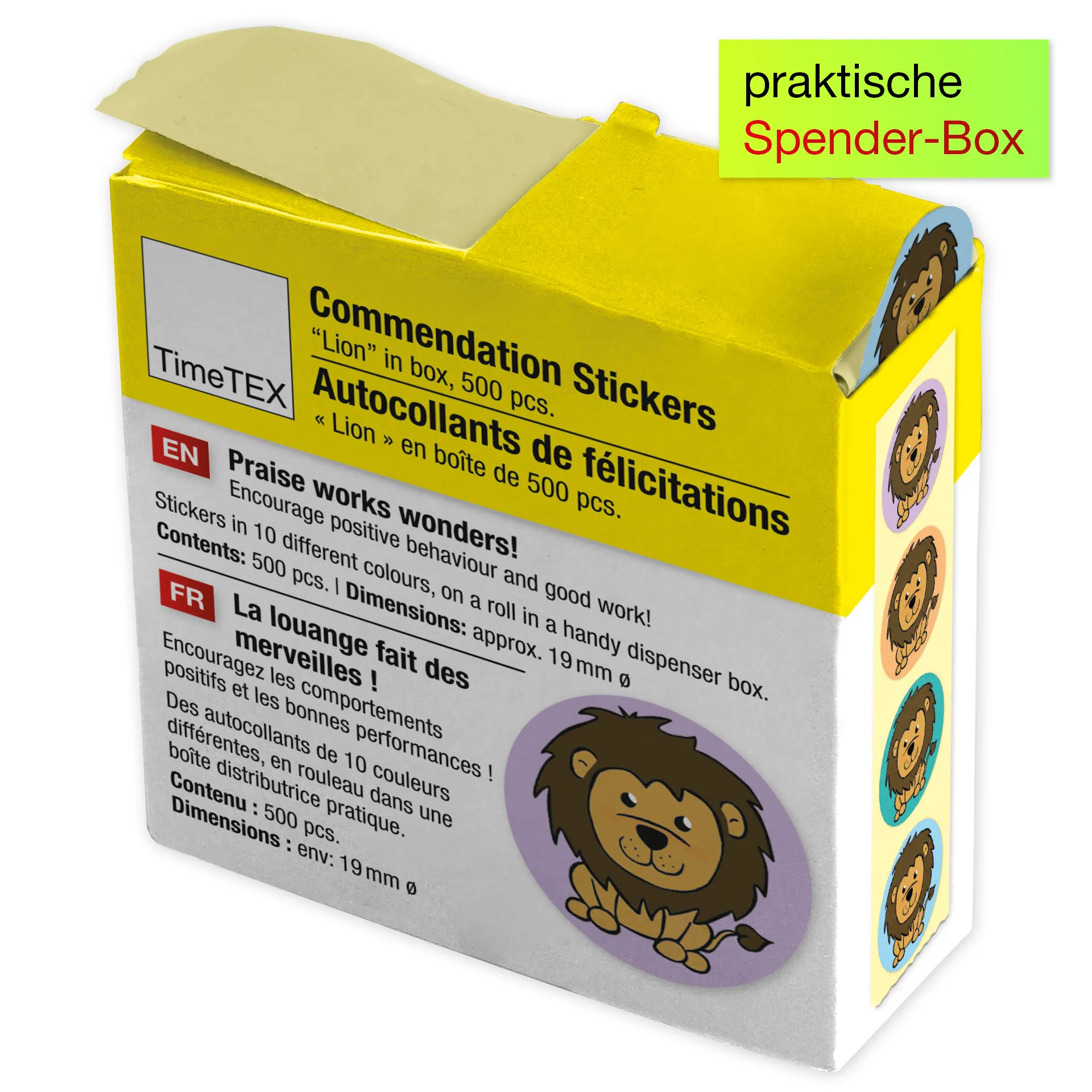 Belobigungs-Aufkleber "Löwe" in Spender-Box, 500 Stück