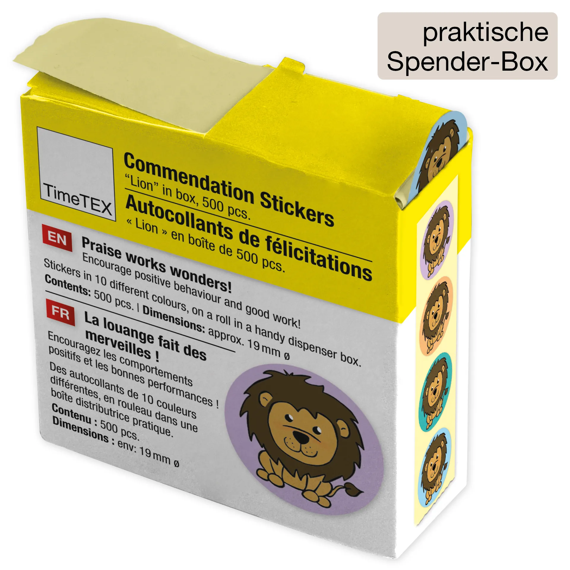 Belobigungs-Aufkleber "Löwe" in Spender-Box, 500 Stück