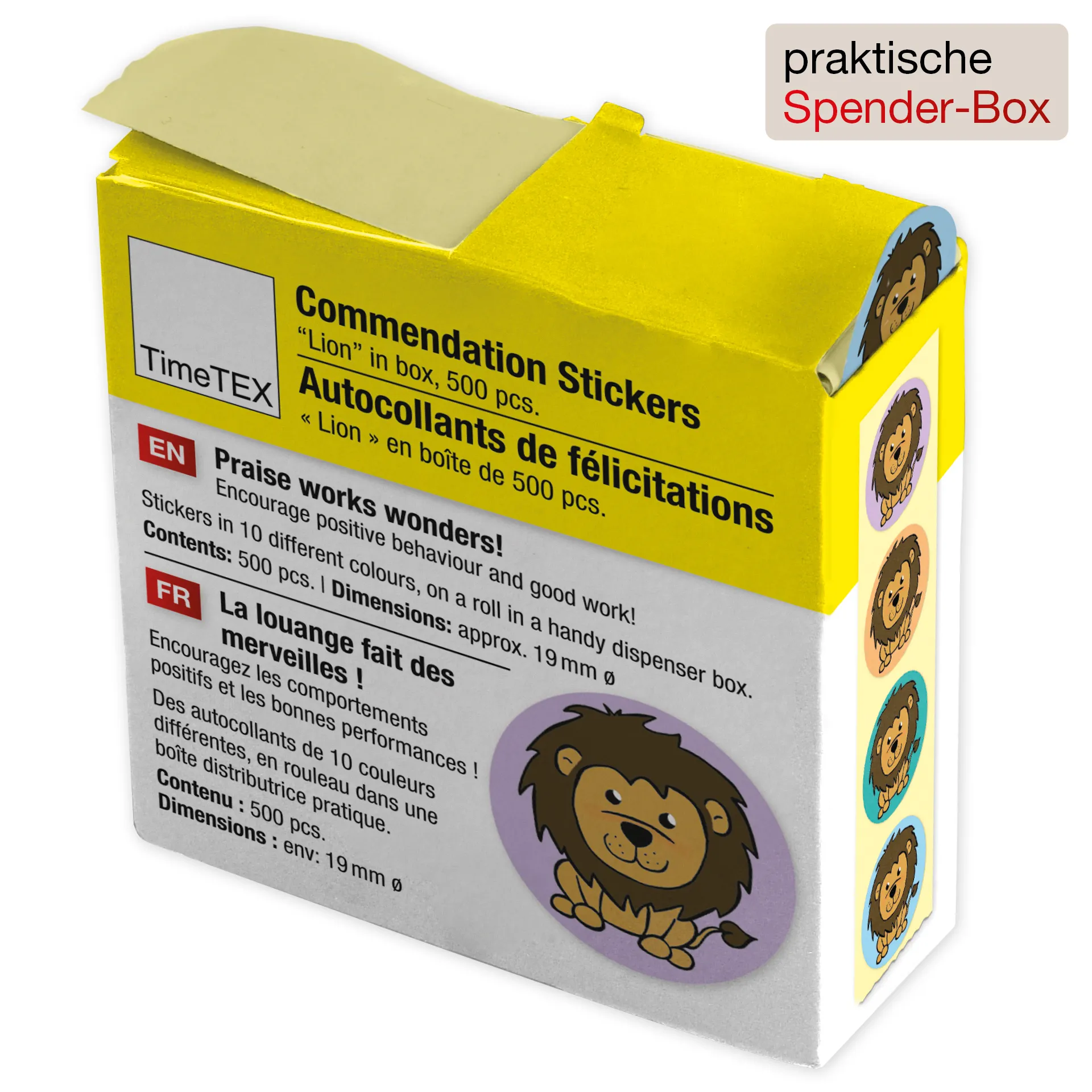 Belobigungs-Aufkleber "Löwe" in Spender-Box, 500 Stück