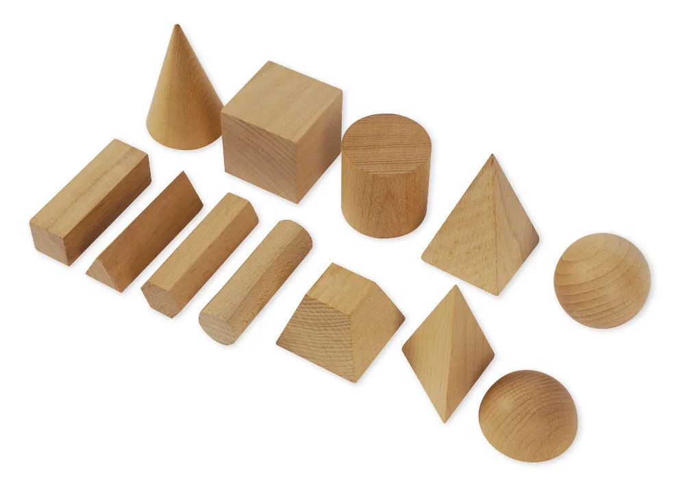 Set Geometrie-Körper aus Holz, 12-tlg. mit Beutel