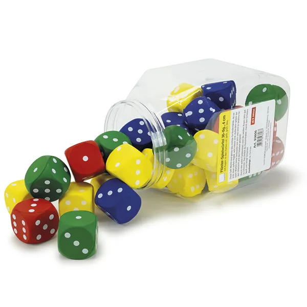 Set Flüster-Spielwürfel, 36-tlg., 4x4 cm, mit Augen, in Dose