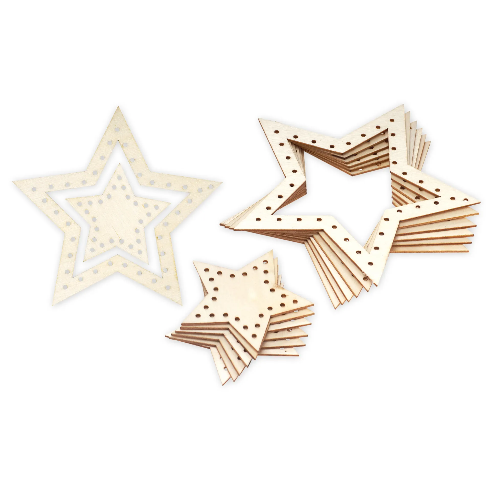 Fädelsterne aus Holz, 12 Stück