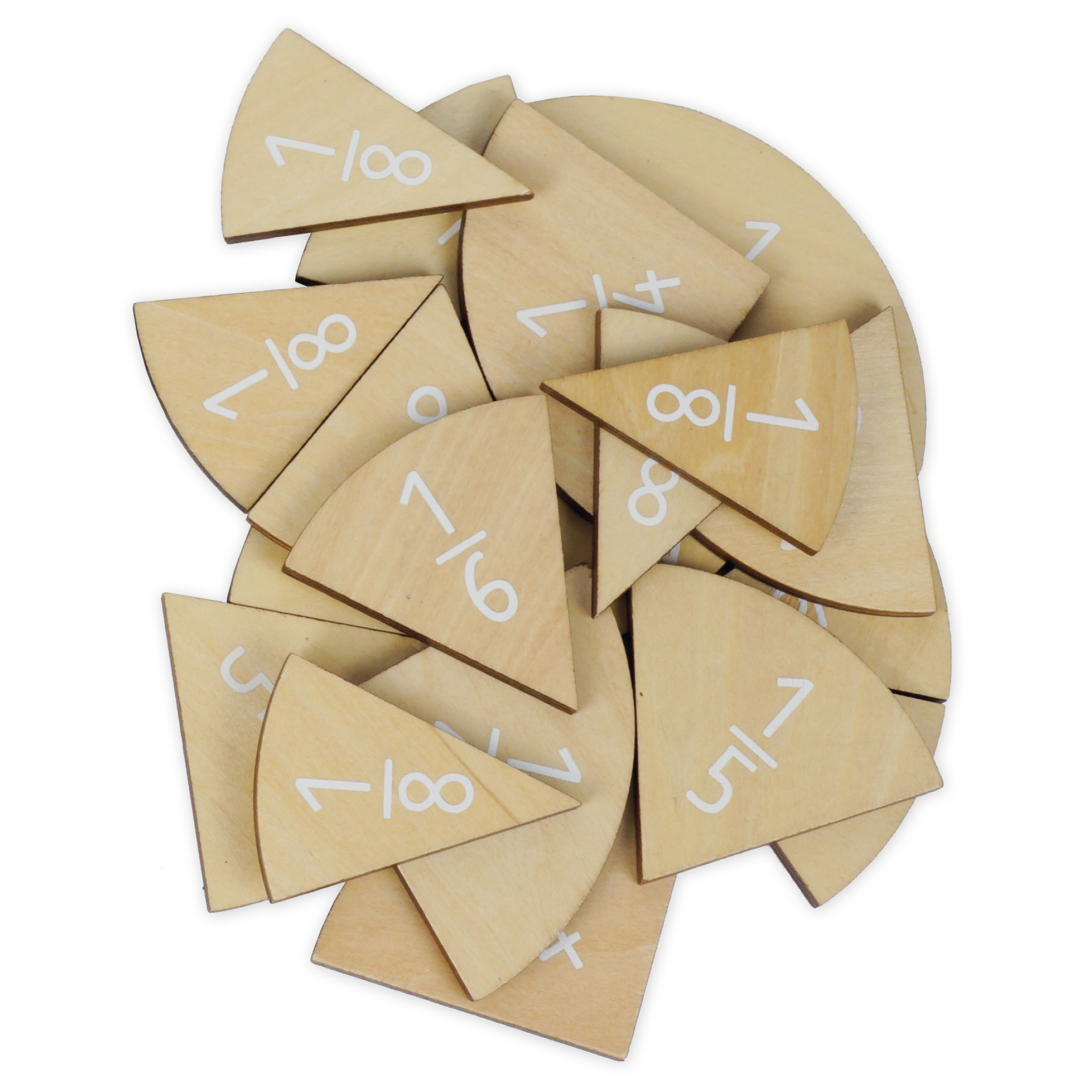 Bruchrechen-Kreise aus Holz, mit Einlagekreis, 150 mm ø, 30-tlg.