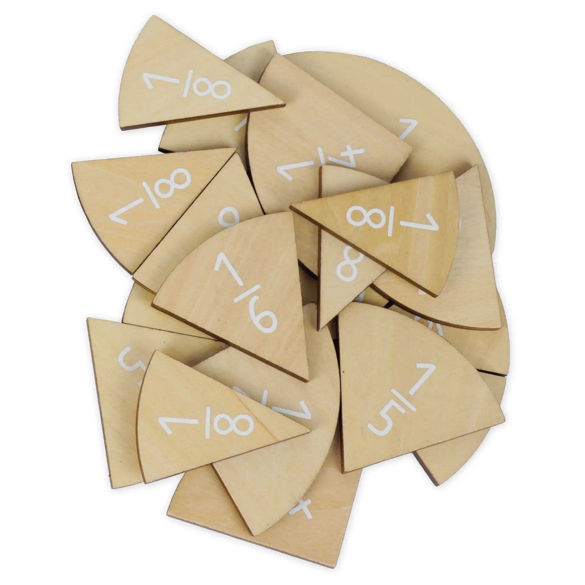 Bruchrechen-Kreise aus Holz, mit Einlagekreis, 150 mm ø, 30-tlg.
