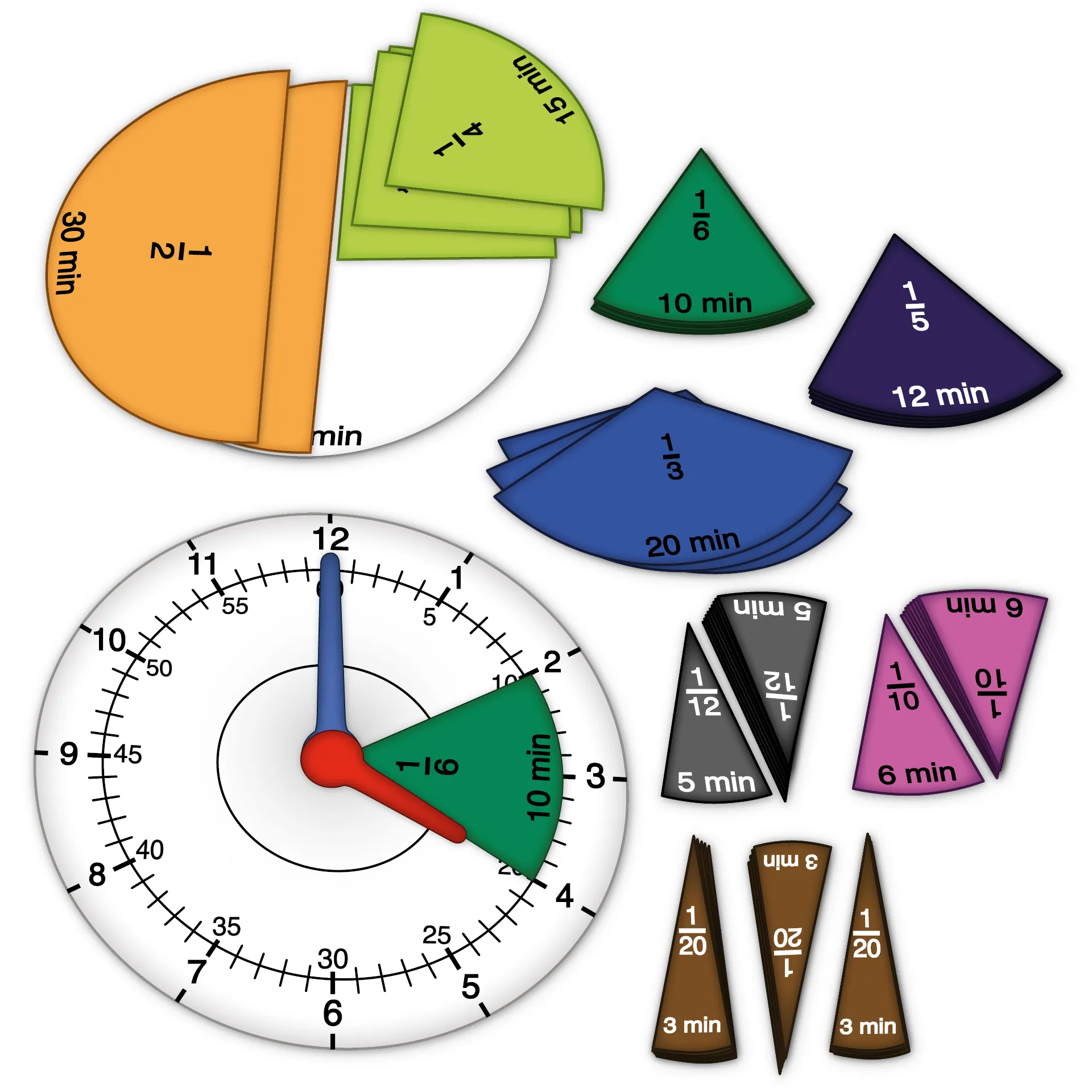 Zeit- und Bruchrechen-Uhr magnetisch, 67-tlg.