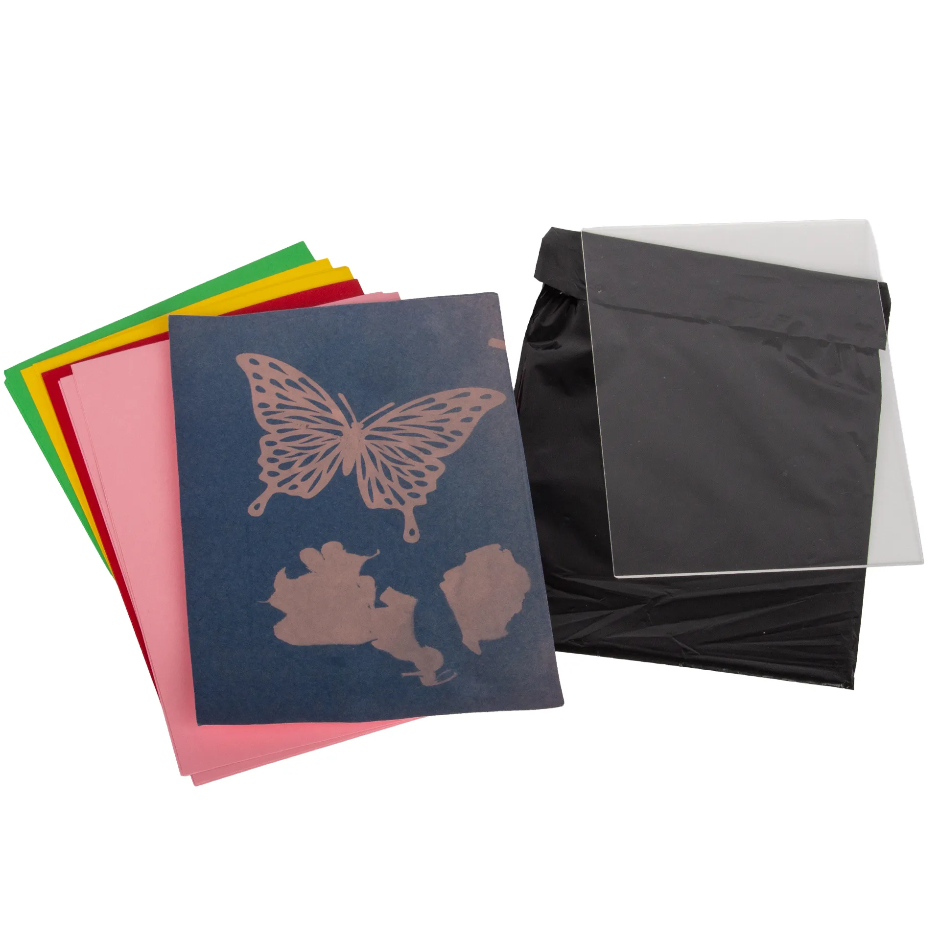 Farbiges Foto-Solarpapier DIN A 5 mit Fixierscheibe (pink, grün, gelb, rot), 16 Blatt