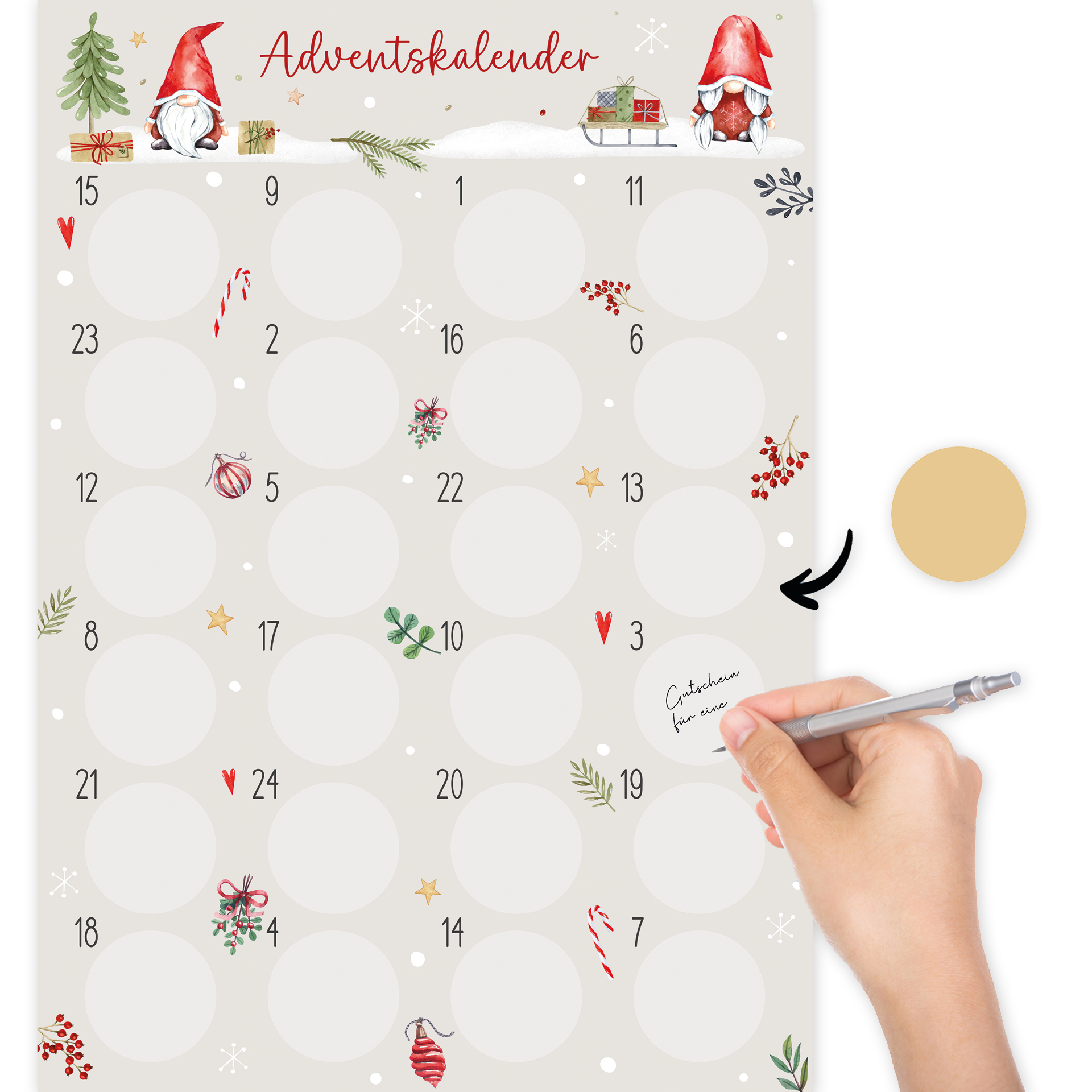 Rubbel-Adventskalender "Weihnachten und Wichtel", 25-tlg.