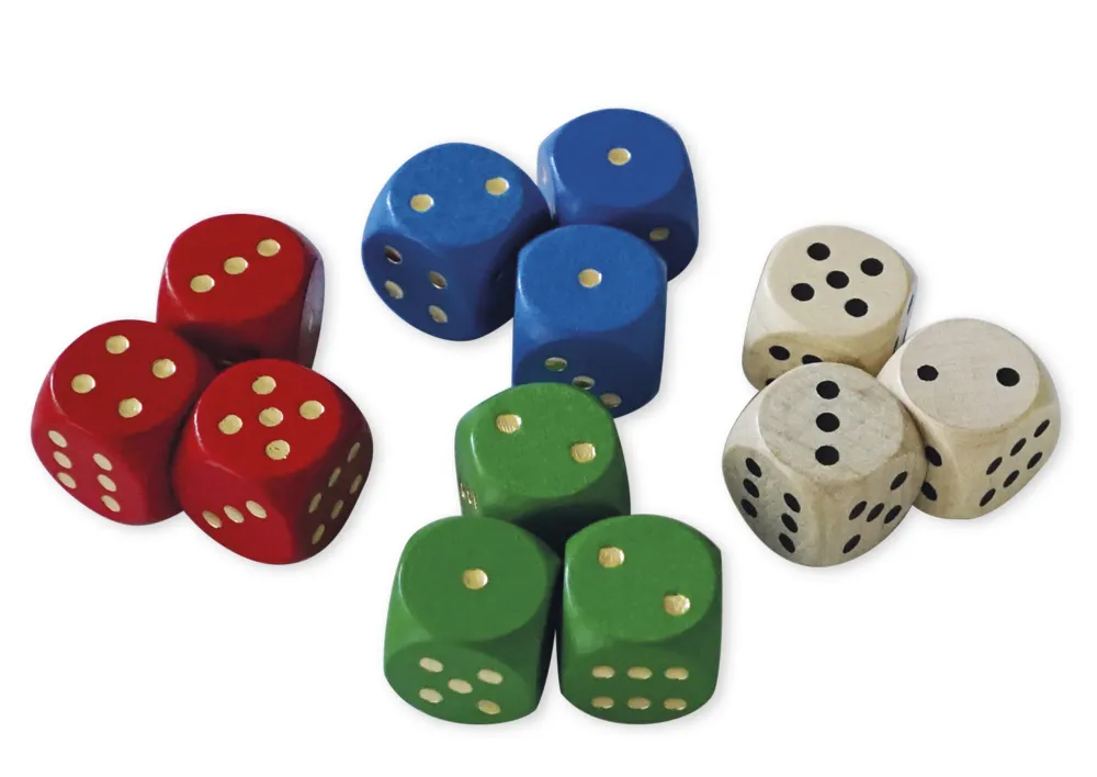 Set Würfel aus Holz in Montessori-Farben, 16 x 16 mm, 12 Stück im Etui "Montessori Premium"