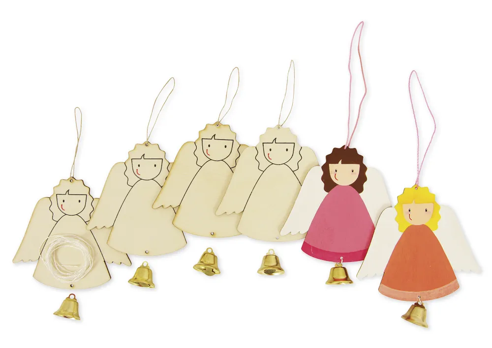 Holzanhänger "Lockiges Engelchen", 6 Stück
