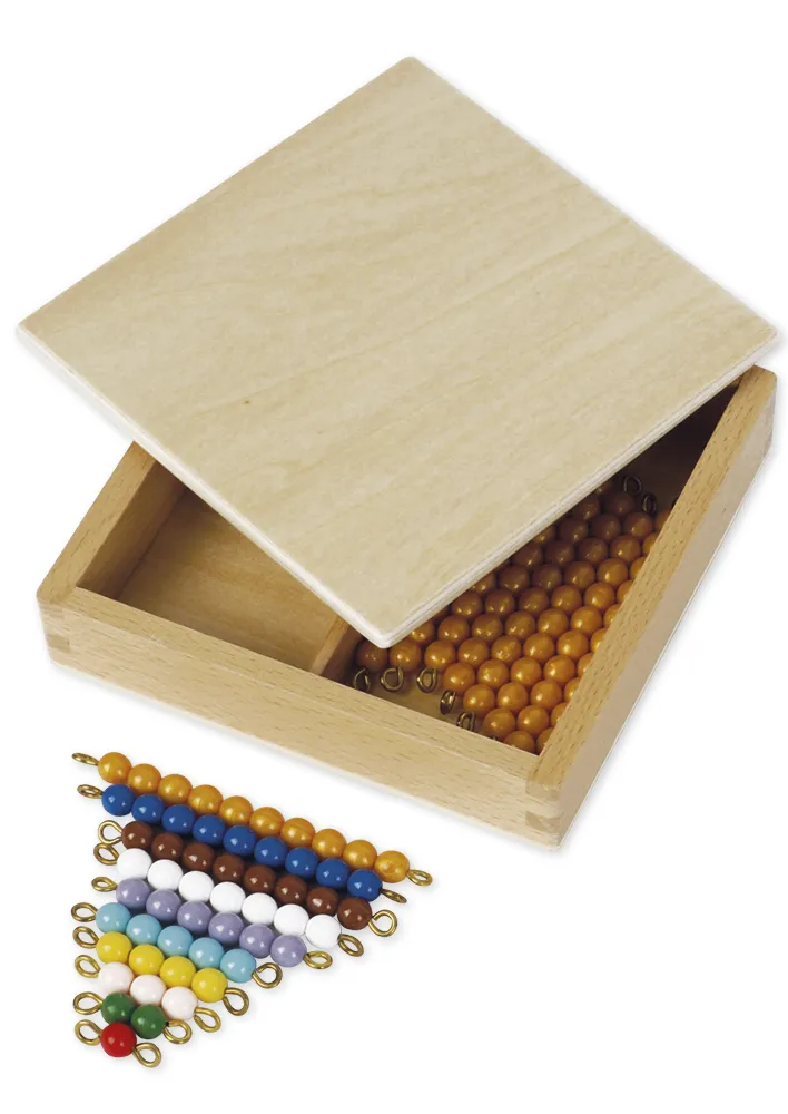TimeTEX Kasten mit farbiger Perlentreppe und Zehnerstangen, lose Perlen "Montessori Premium"