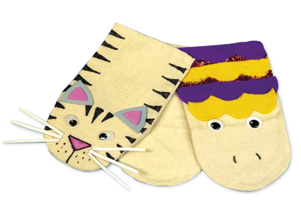 Handpuppen aus Stoff zum Bemalen, 6 Stück