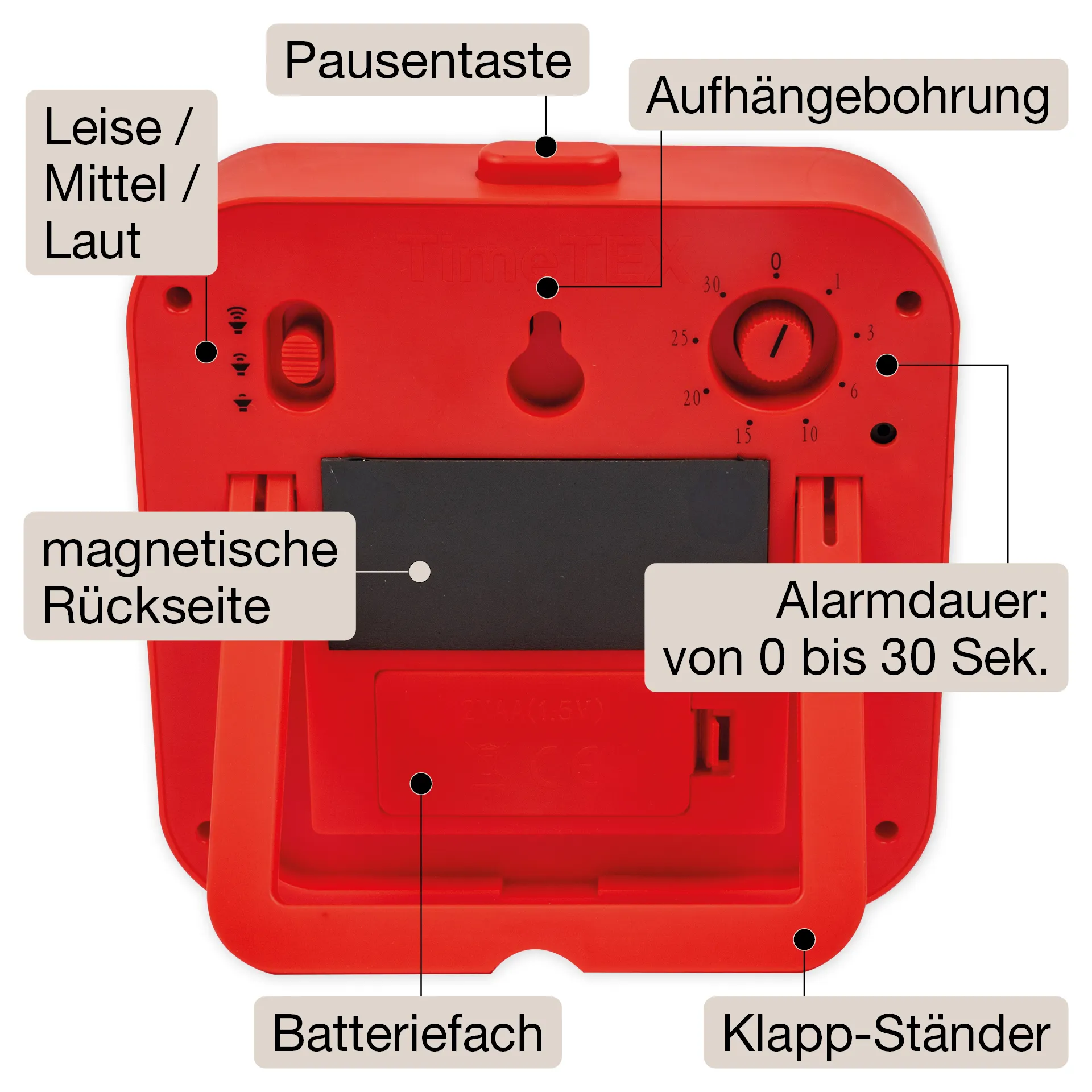 TimeTEX Zeitdauer-Uhr „lautlos“ ColorLINE, mit Pausentaste