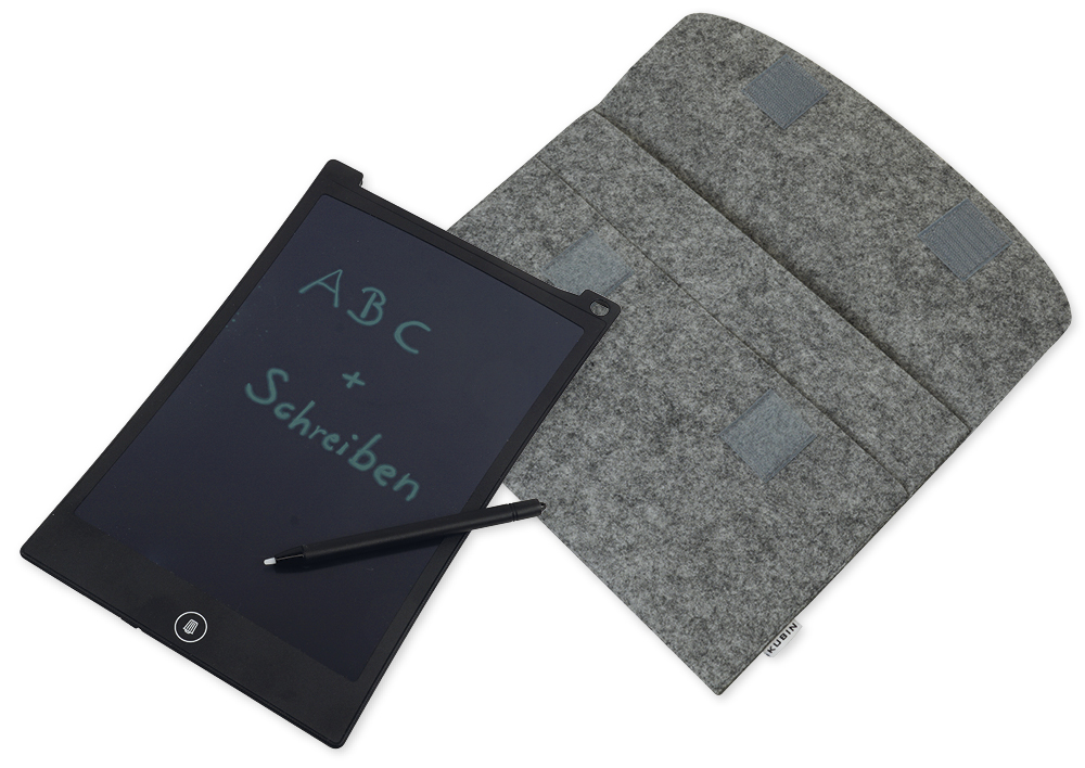 Digitale Schiefertafel SD "A4-XS", schwarzes Display, mit Filz-Hülle