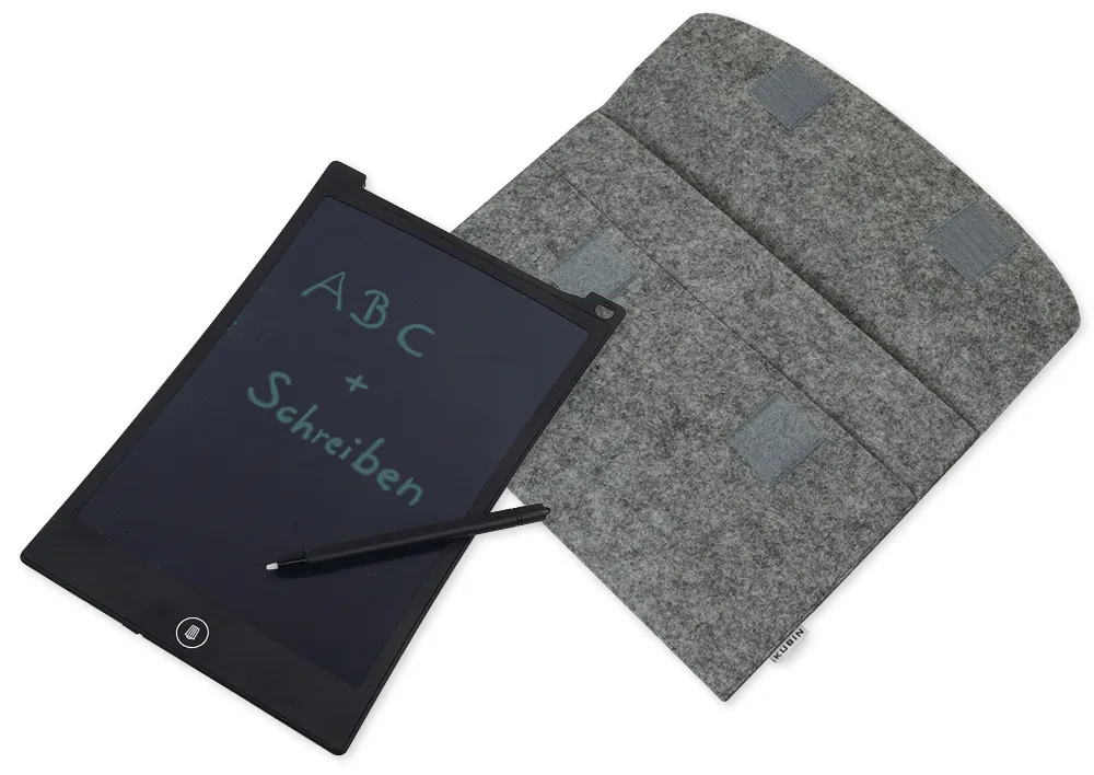 Digitale Schiefertafel SD "A4-XS", schwarzes Display, mit Filz-Hülle