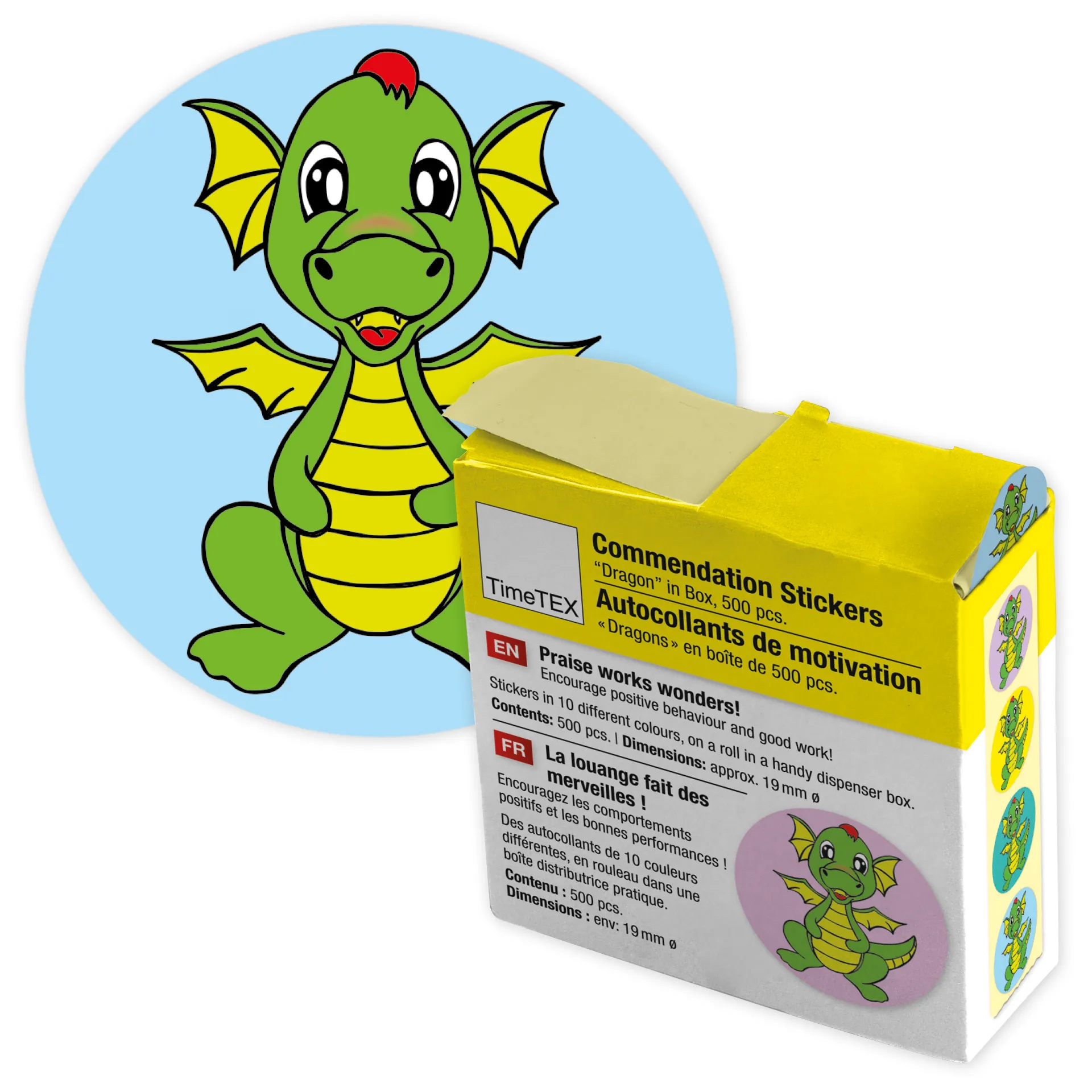 Belobigungs-Aufkleber "Drache" in Spender-Box, 500 Stück