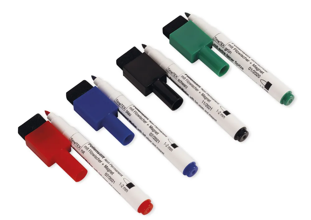 Set Folienstifte Non Permanent mit Filzwischer + Magnet, 4tlg.
