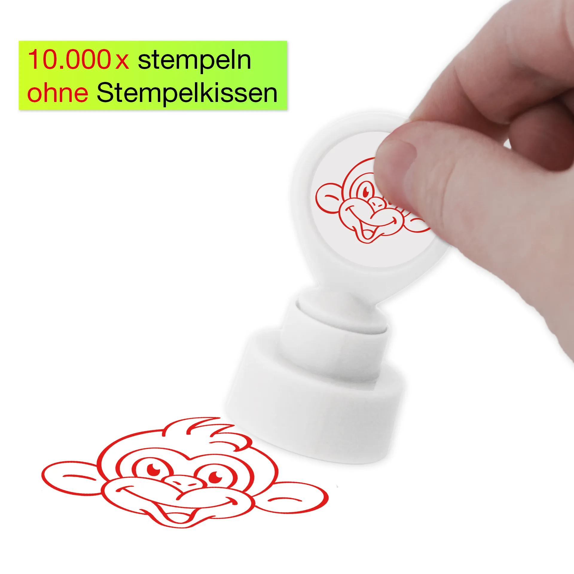 Siebdruck-Stempel "Perpetuum" rund "Affe"