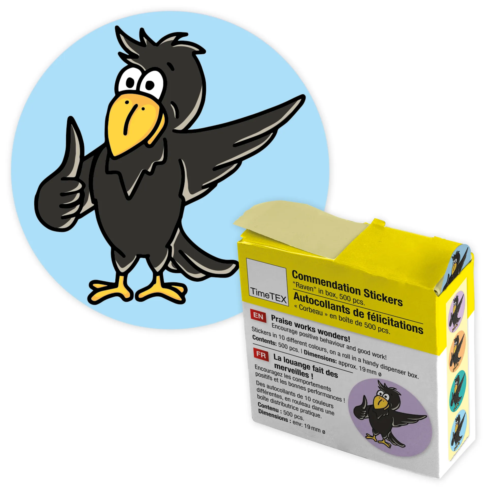 Belobigungs-Aufkleber "Rabe" in Spender-Box, 500 Stück