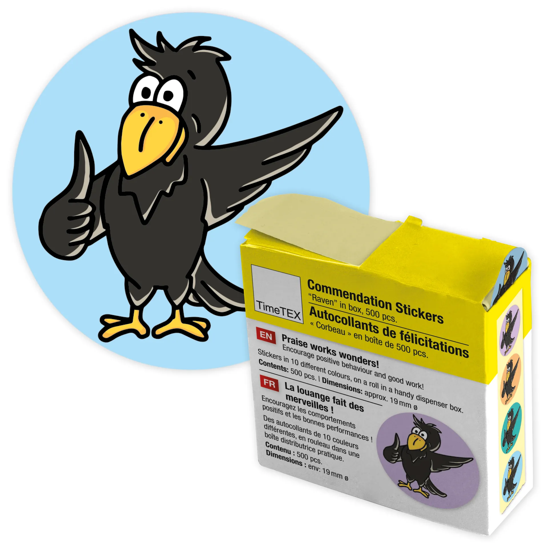 Belobigungs-Aufkleber "Rabe" in Spender-Box, 500 Stück