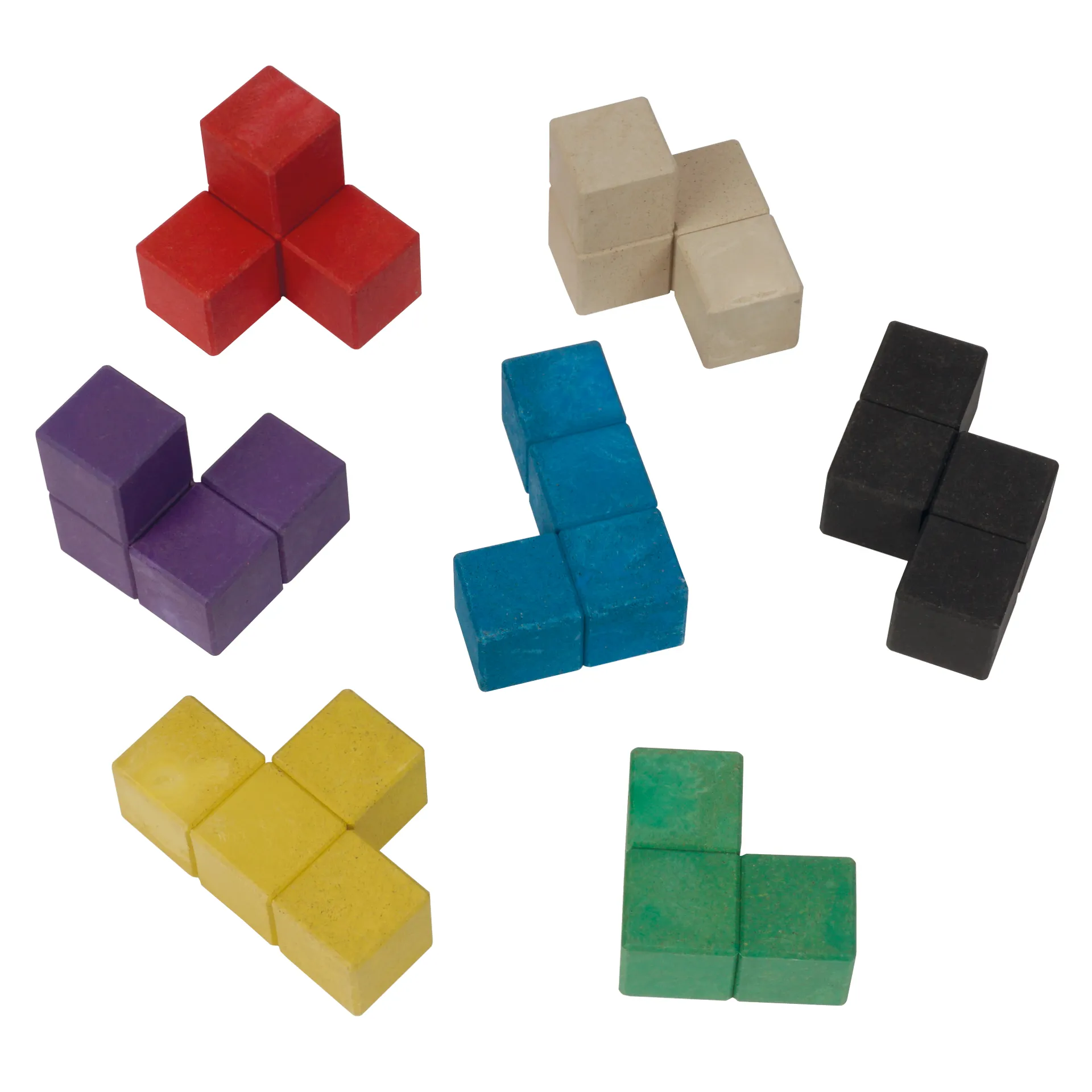 Soma-Holz-Würfel 60x60 mm, 7 Figuren bunt in Box