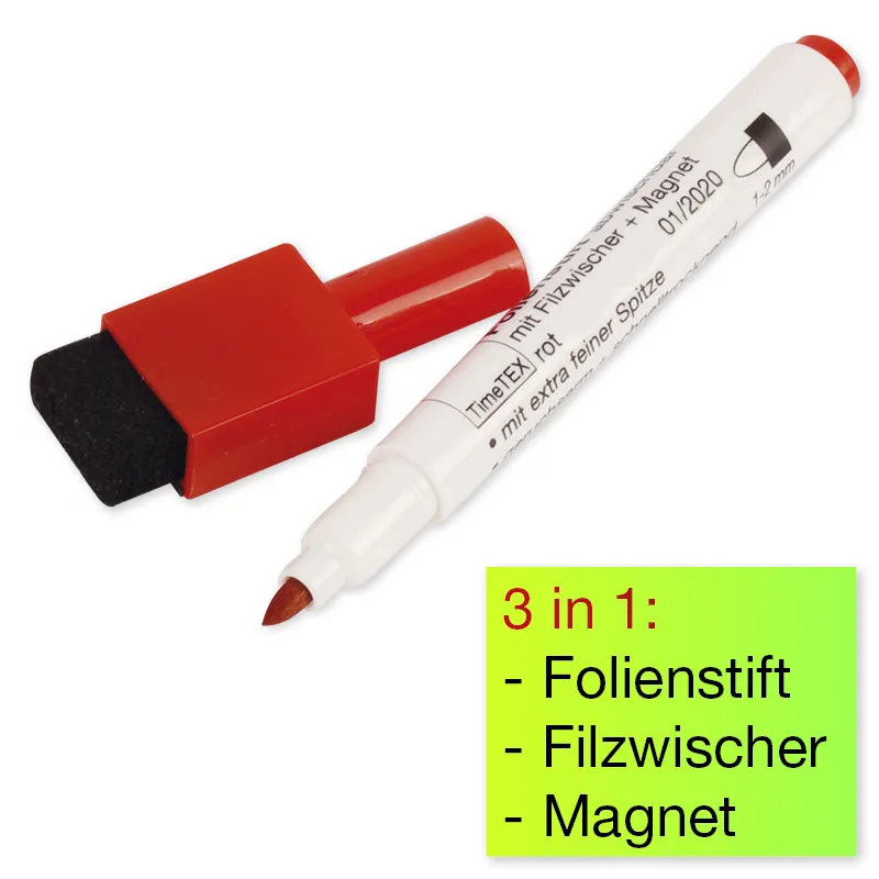 Set Folienstifte Non Permanent mit Filzwischer + Magnet, 3tlg.