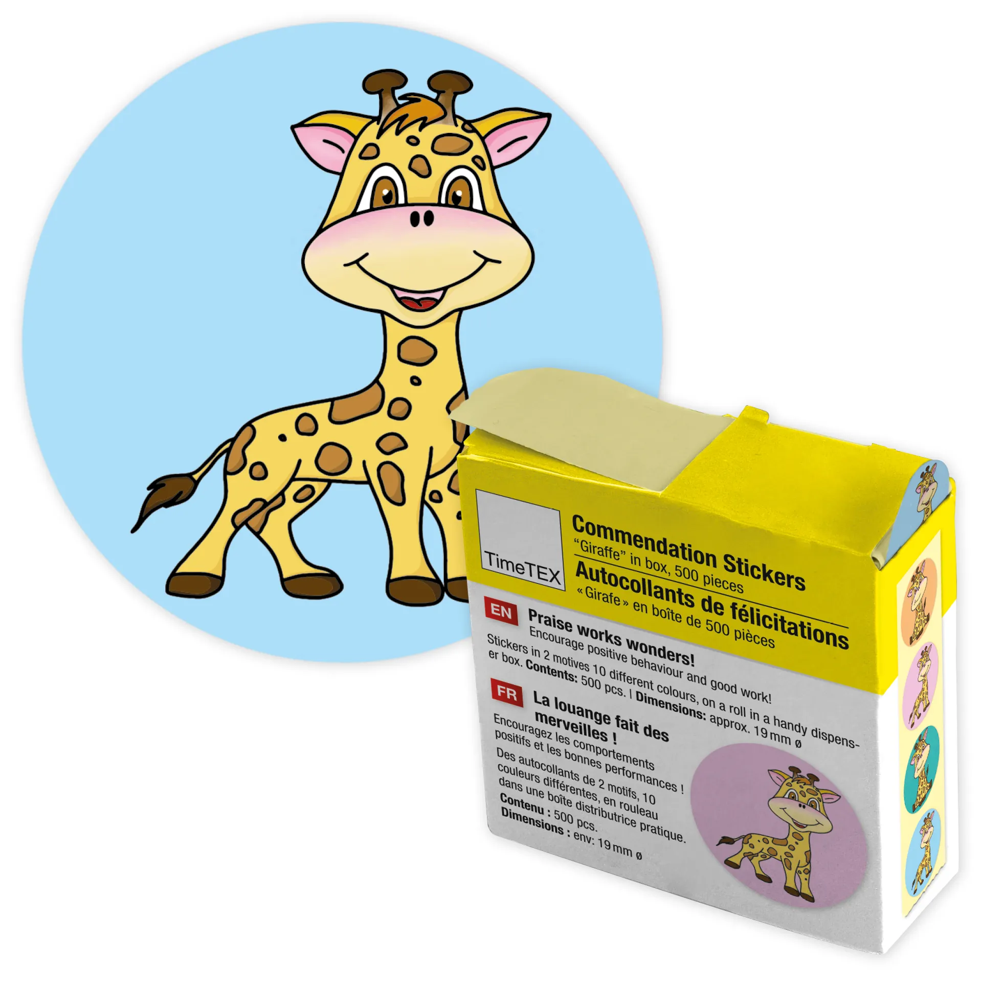 Belobigungs-Aufkleber "Giraffe" in Spender-Box, 500 Stück