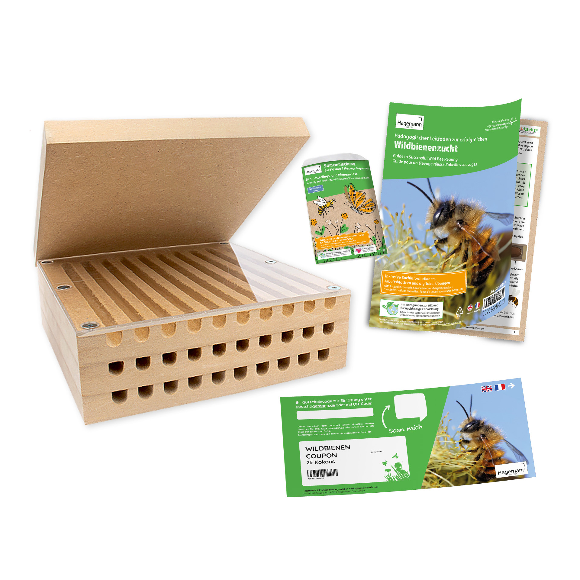 Hagemann Zuchtset Wildbienen, kompakt, Rote Mauerbiene (mit Gutschein, 25 Kokons)