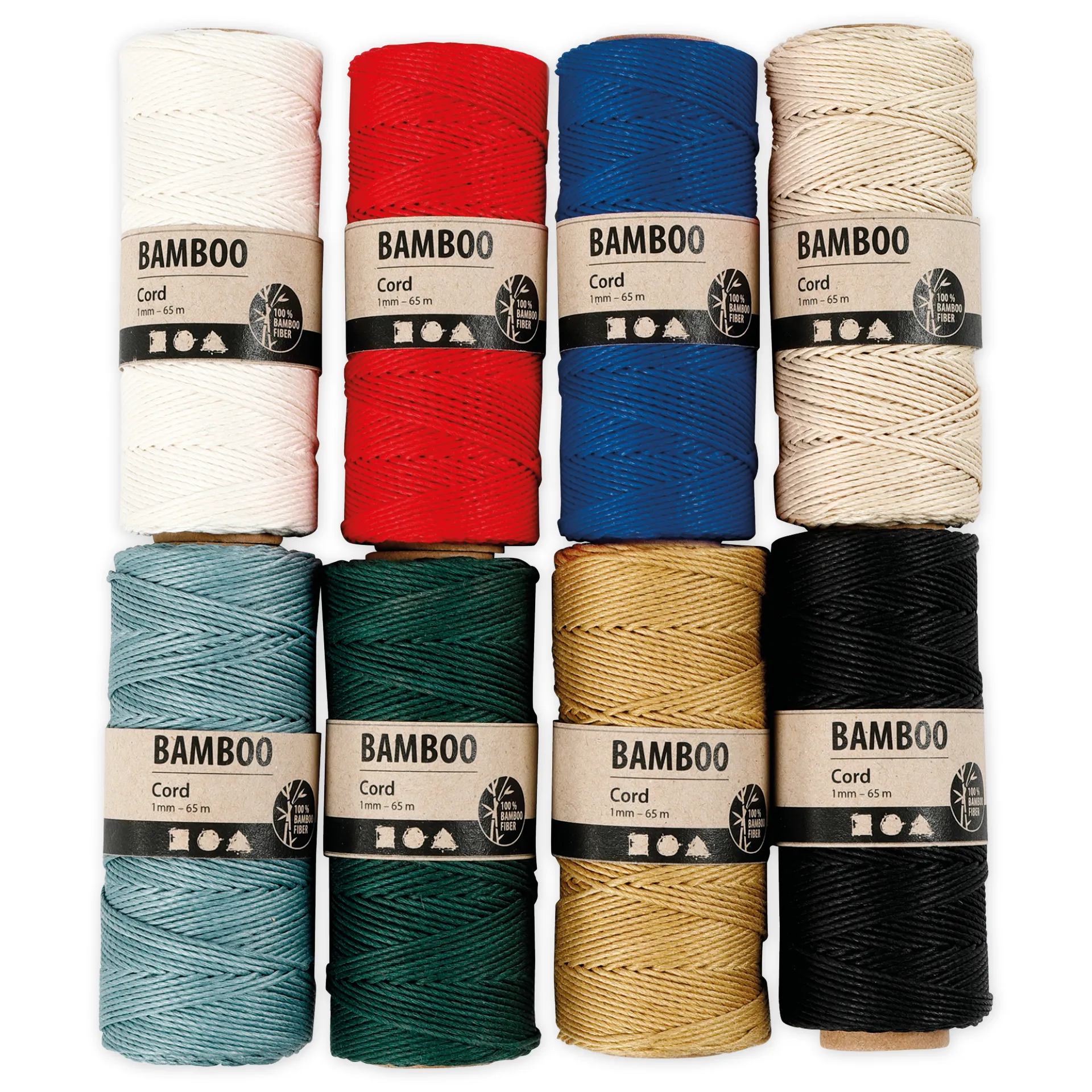 Set Bambuskordel 1 mm ø, 65 m, 8 Stück