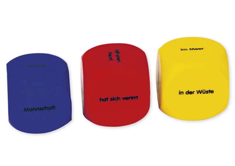 Set Flüster-Würfel 6-tlg. Deutsch "Geschichten-Einstieg", 4 cm