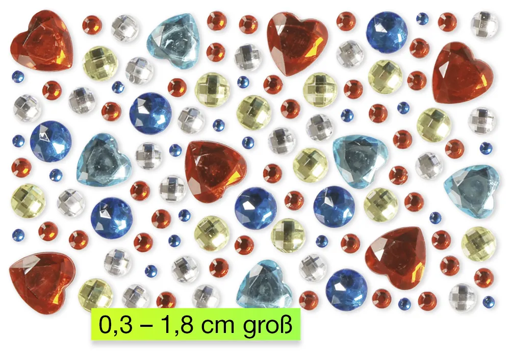 Glitzer-Steine "Rote Herzen und mehr", selbstklebend, 105-tlg.