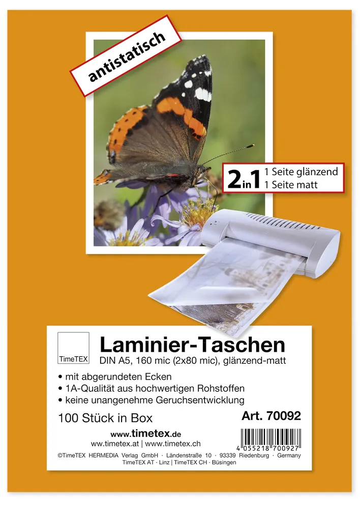 Laminier-Taschen 2in1 A5 2x80 mic glänzend-matt, 100 Stück
