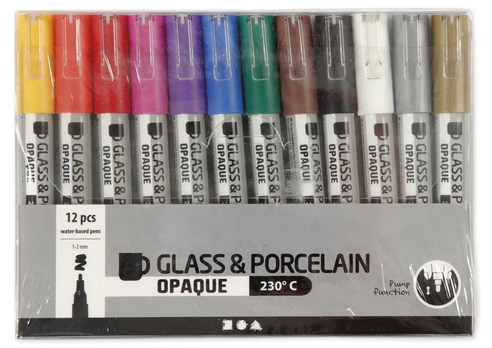Glas- und Porzellanmaler halbdeckend, Strichstärke 1-2 mm, 12 Stück