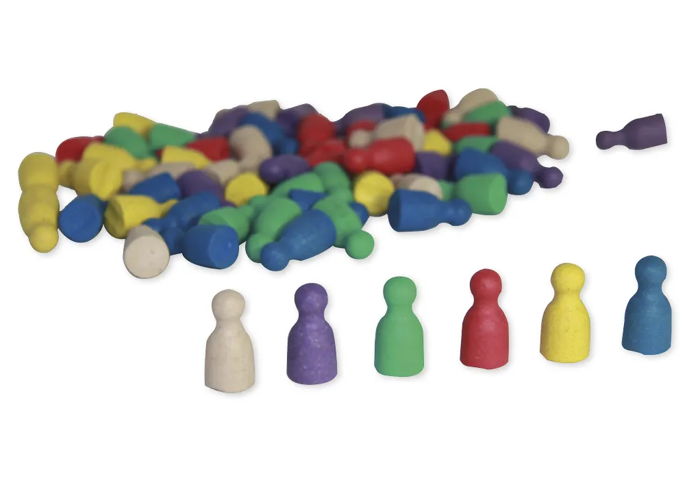 Satz Spielfiguren aus RE-Wood, farbig sortiert, 24 mm, 60 Stück