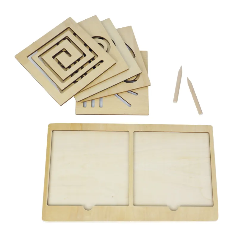 Set Schwungübungs-Schablonen mit Rahmen und Griffel, 7-tlg., in Holzbox