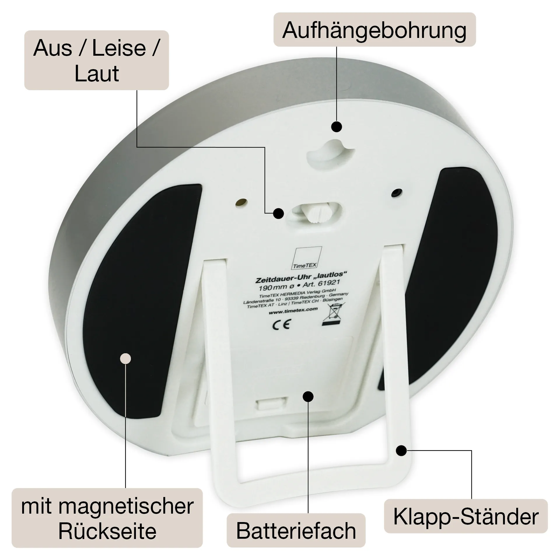 TimeTEX Zeitdauer-Uhr "lautlos" L, 19 cm ø