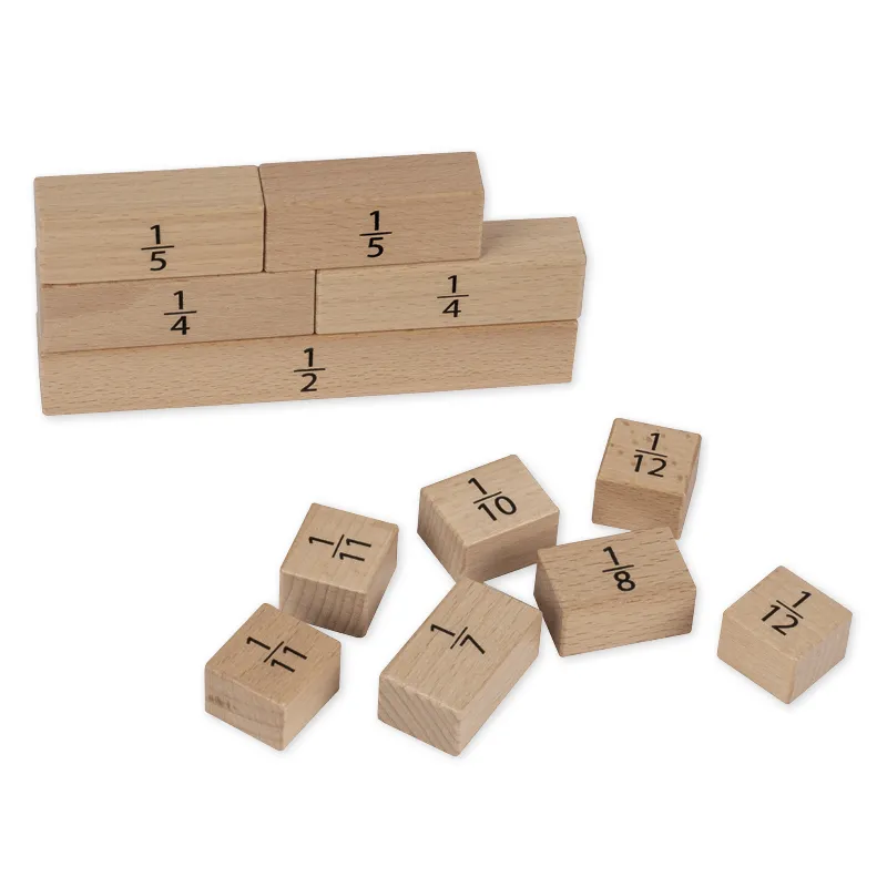 Bruchrechen-Blöcke, linear, aus Holz, 78-tlg. im Rahmen