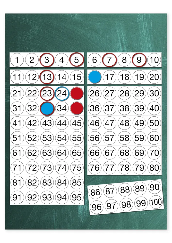 Hunderter-Tafel, magnetisch, ca. 60x60 cm, 92-tlg.