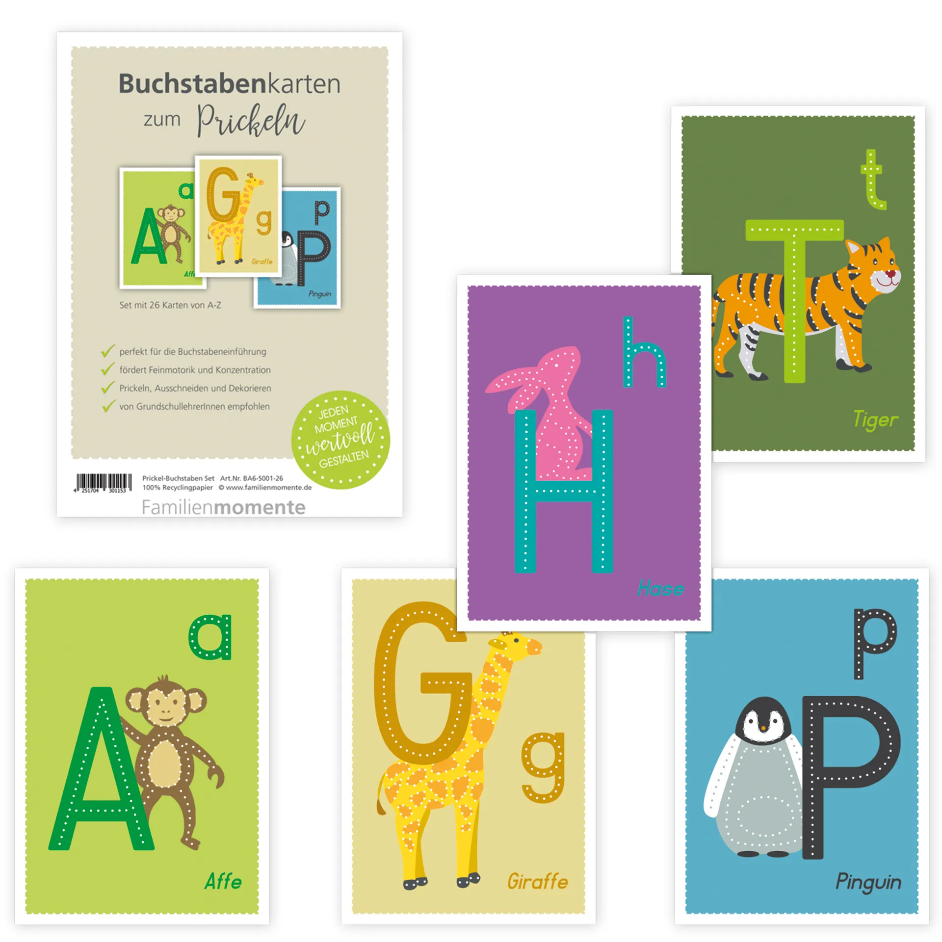 Prickelkarten "ABC", DIN A6, 26 Stück