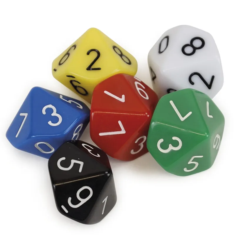 Set Würfel zehnseitig 0-9 (Einer), 6 Stück im Polybeutel