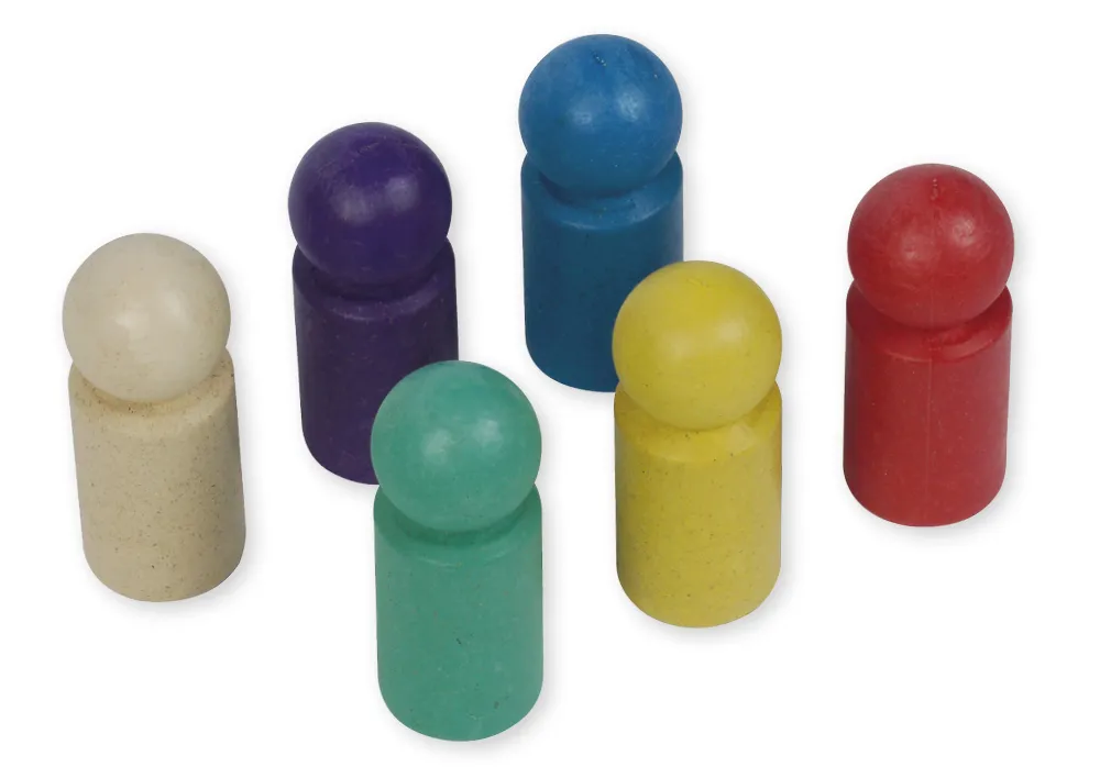 Satz Spielfiguren aus RE-Wood, farbig sortiert, 45 mm, 24 Stück