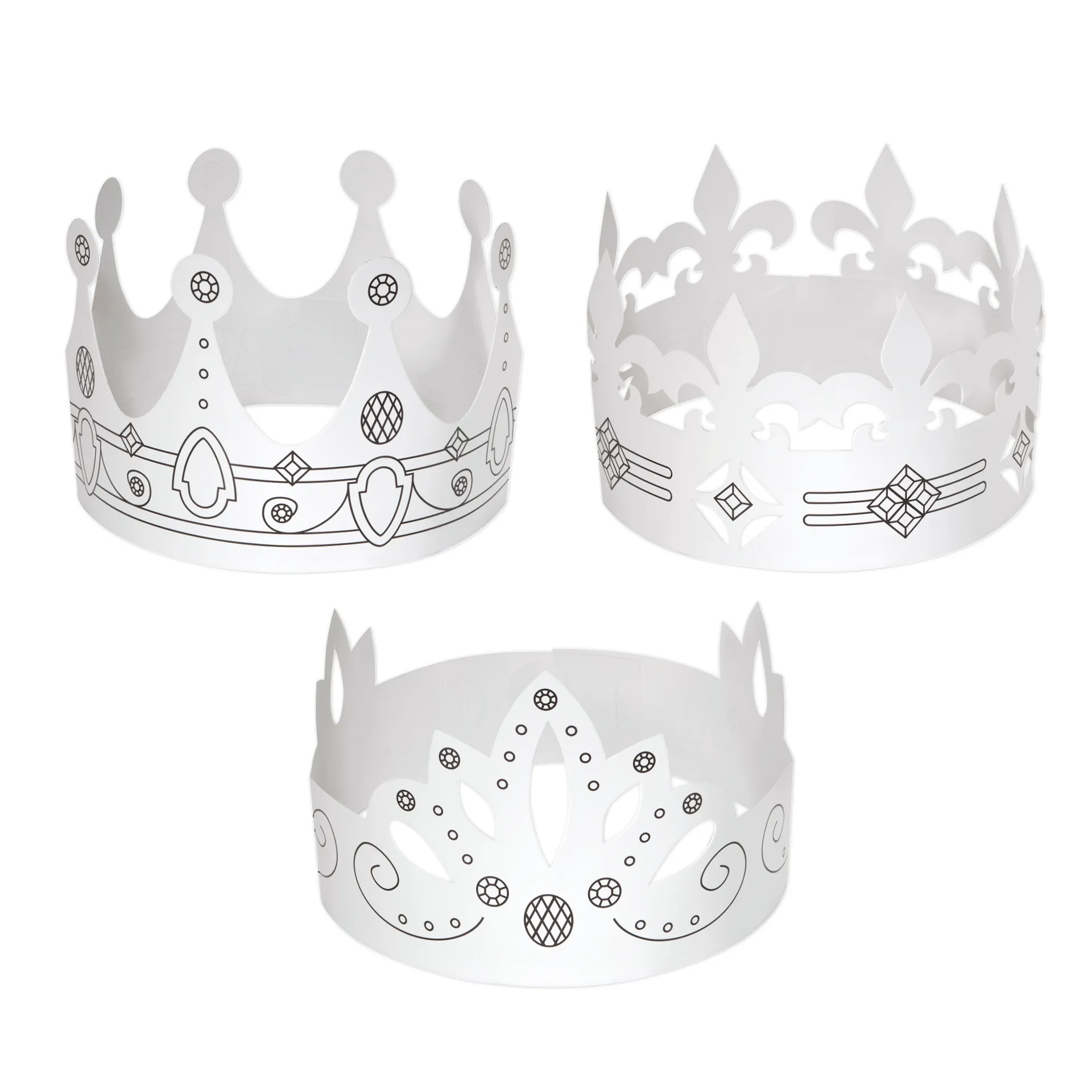 Kinderkronen aus Pappe, weiß, 6 Stück