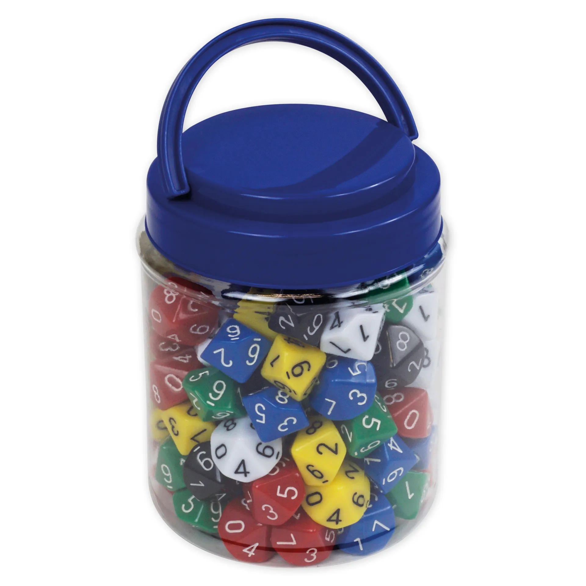 Set Würfel zehnseitig 0-9 (Einer), 100 Stück in Dose