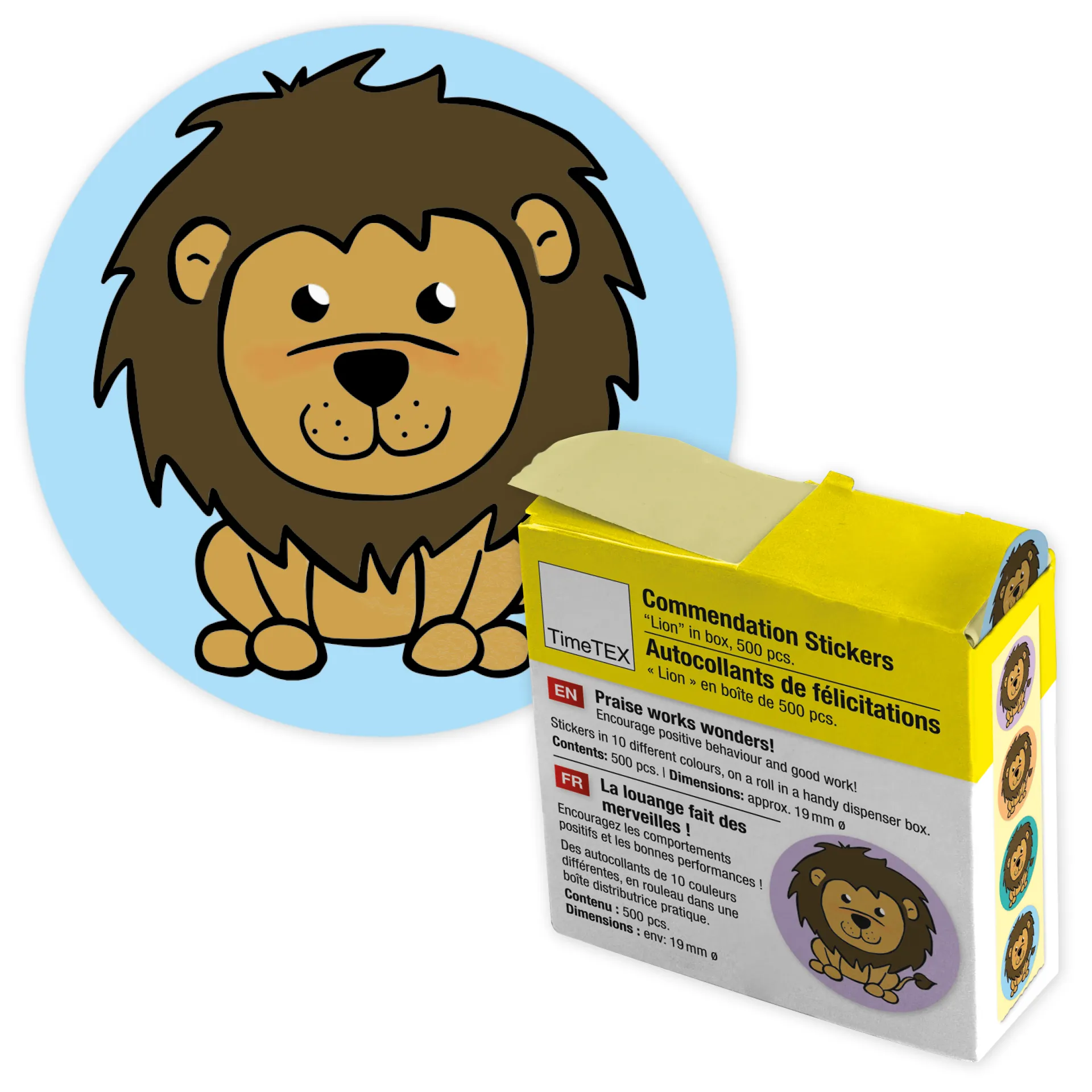 Belobigungs-Aufkleber "Löwe" in Spender-Box, 500 Stück