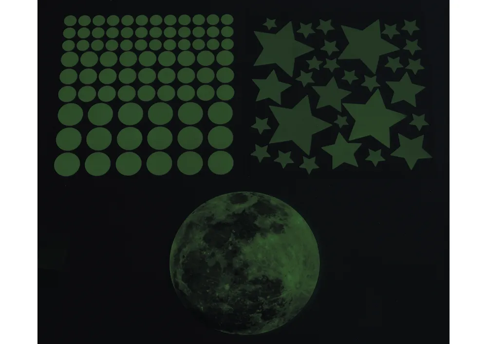 Leuchtsterne und Mond, selbstklebend, verschiedene Größen, 111-tlg.